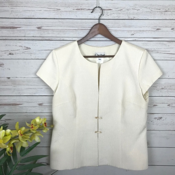 Cachet Jackets & Blazers - Cachet Metallic Gold Cream Short Sleeve Blazer -X4
